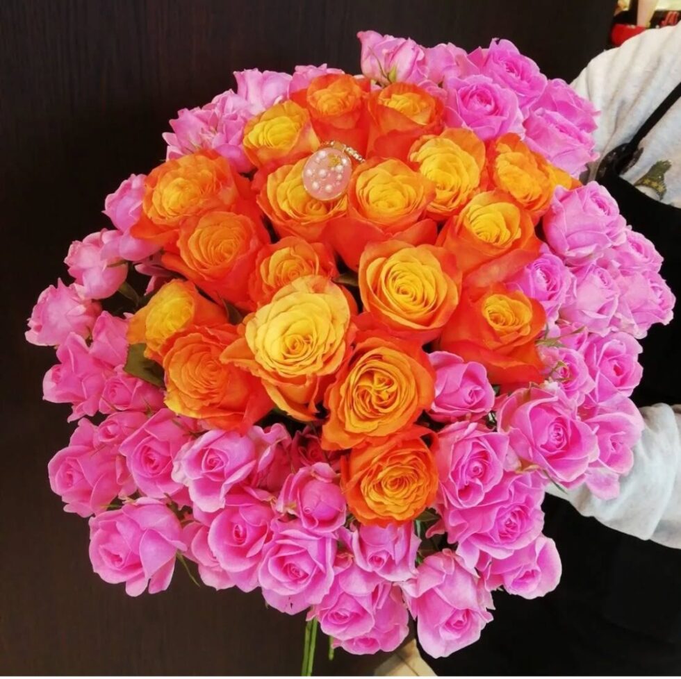 花束38(ピンク薔薇とオレンジ薔薇)